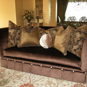 Marge Carson sofa featuring 110-tufted crystal buttons 