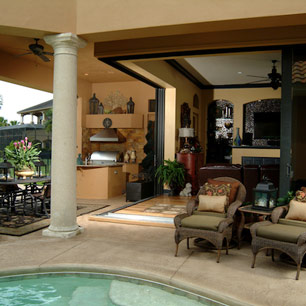 Outdoor Living featuring furniture, area rug, pillows and accessories